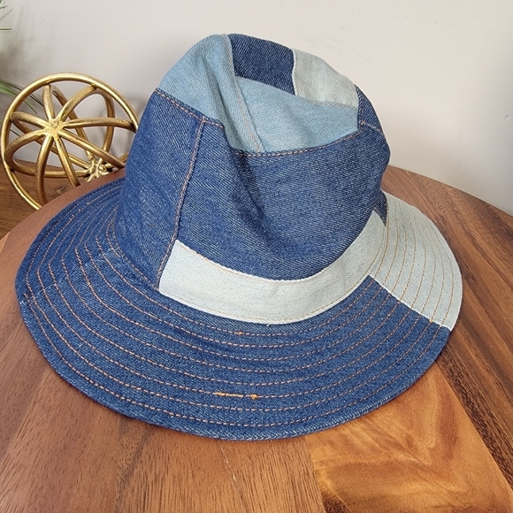 Hello Tree Denim Patchwork Bucket Hat Cotton Women's OS Adjustable 90s Y2K Style - Picture 8 of 14